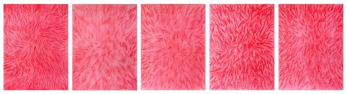 Mohammed Kazem, Acrylic on Scratched Paper, 2013, Pink ink on scratched paper, 30.48 x 22.86 cm (each), Art Jameel Collection. Photograph courtesy of the artist and Gallery Isabelle van den Eynde. 