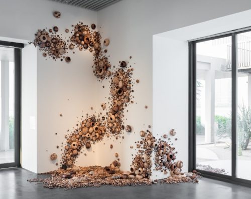 Zahrah Al Ghamdi, Mycelium Running, 2019, Natural leather, Dimension variable. Art Jameel Collection. Photo courtesy of the artist and Athr Gallery. 