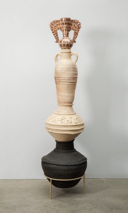 Asunción Molinos Gordo, ¡Cuánto río allá arriba!, 2021-2022, Glazed ceramics and iron, 200x70x70 cm. Image courtesy of TRAVESÍA CUATRO, Art Jameel Collection